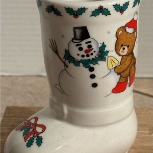 Vintage Studio Nova MZ571 “Berry Snowman” White Holiday Boot with Snowman & Bear